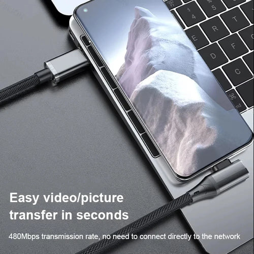 120W Fast Charging USB-C  To USB-C 90° Cable- 6A