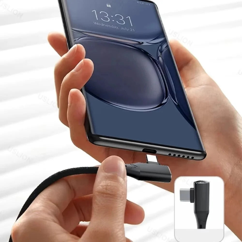 120W Fast Charging USB-C  To USB-C 90° Cable- 6A