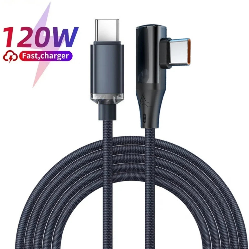 120W Fast Charging USB-C  To USB-C 90° Cable- 6A