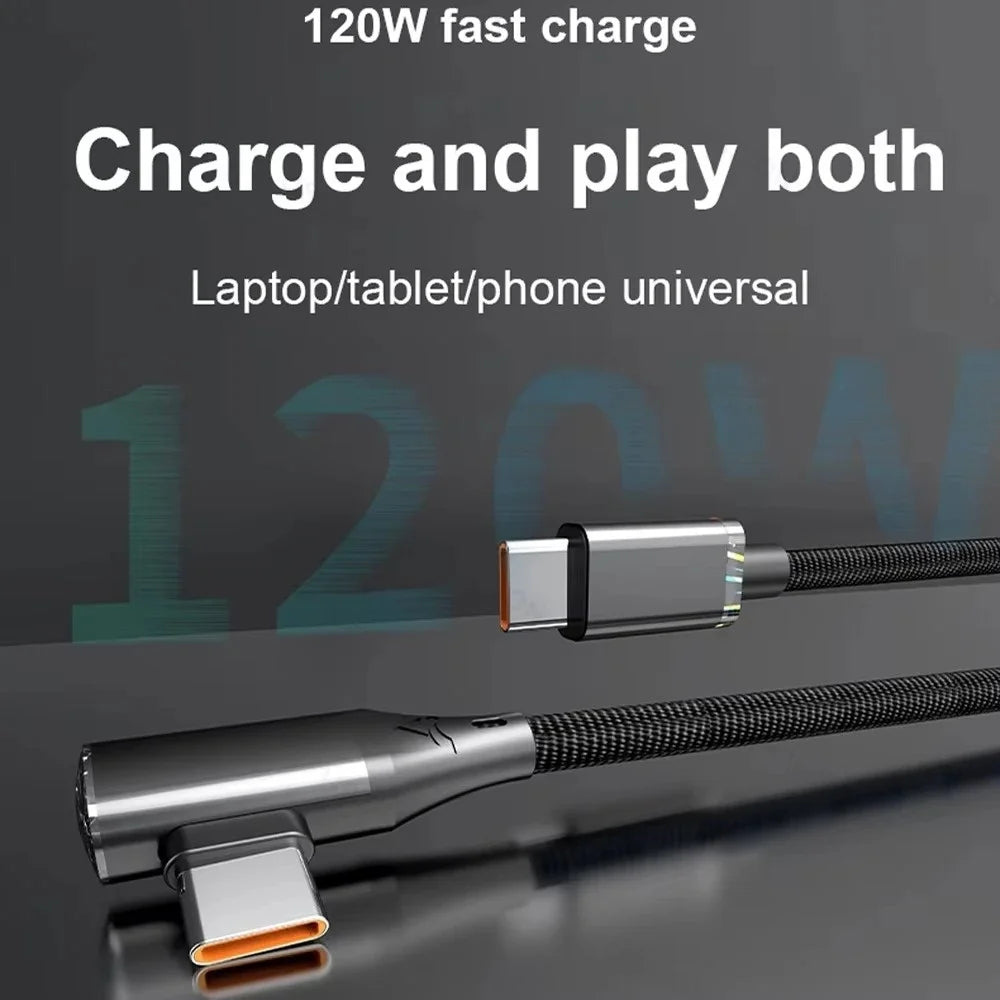 120W Fast Charging USB-C  To USB-C 90° Cable- 6A
