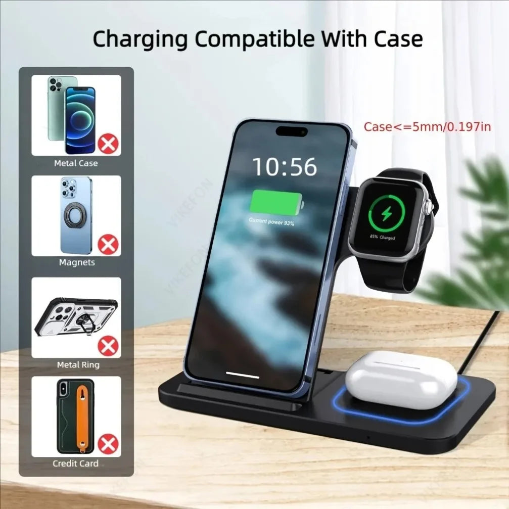 Foldable 3-in-1 Wireless Charging Station for iphone, Apple Watch & AirPods