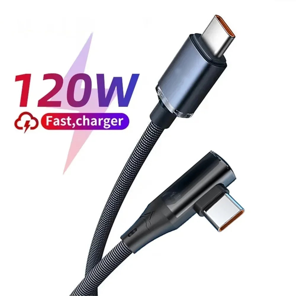 120W Fast Charging USB-C  To USB-C 90° Cable- 6A