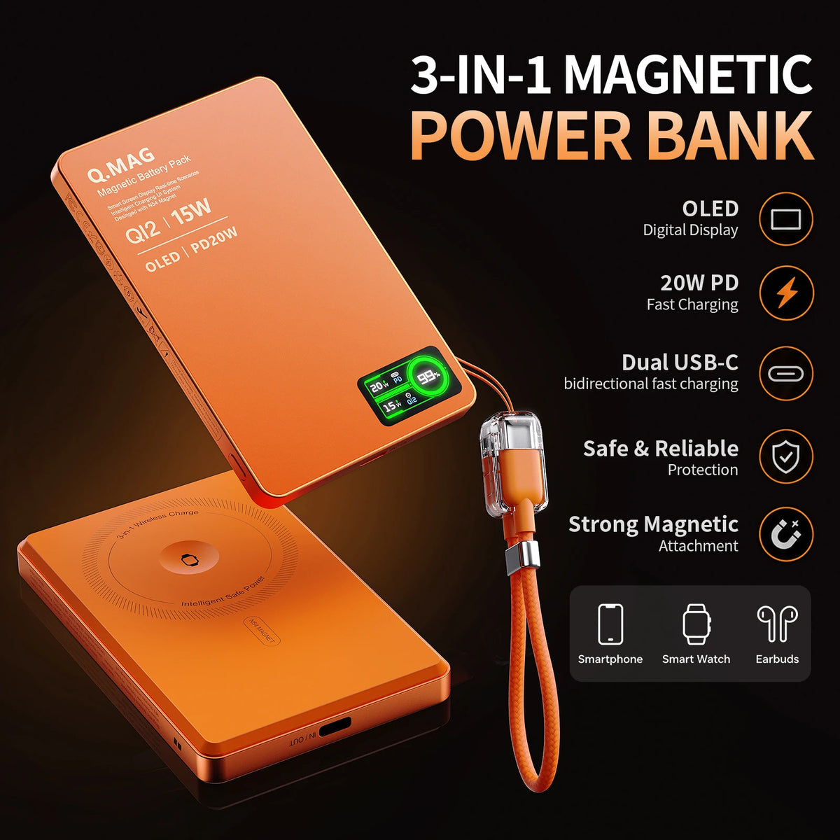 3-in-1 Magnetic Wireless Power Bank 10,000mAh for iPhone, AirPods & Apple Watch